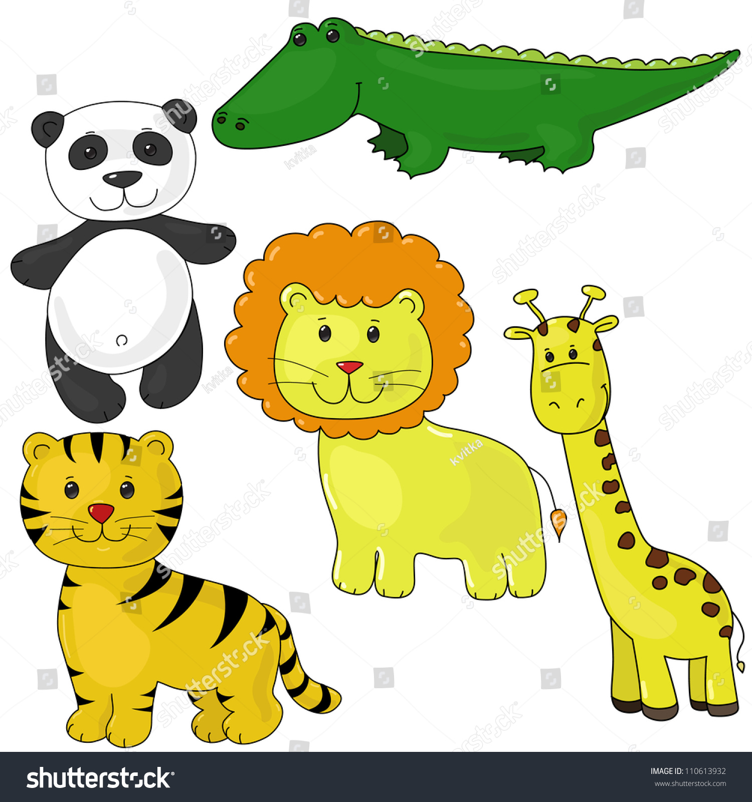 Set Cute Animals Drawing Contour Stock Vector 110613932 - Shutterstock