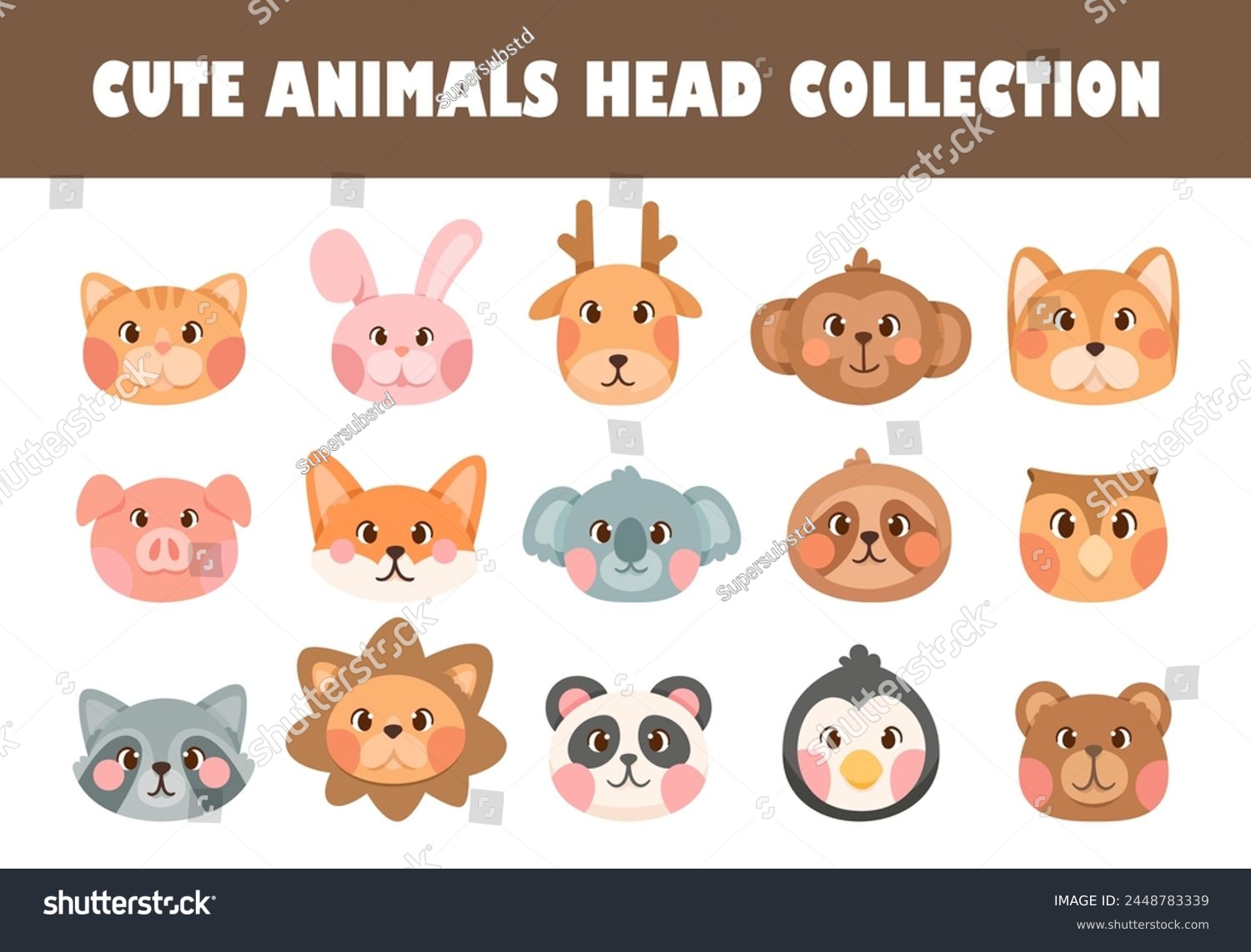 SVG of Set of cute animals head vector illustration svg