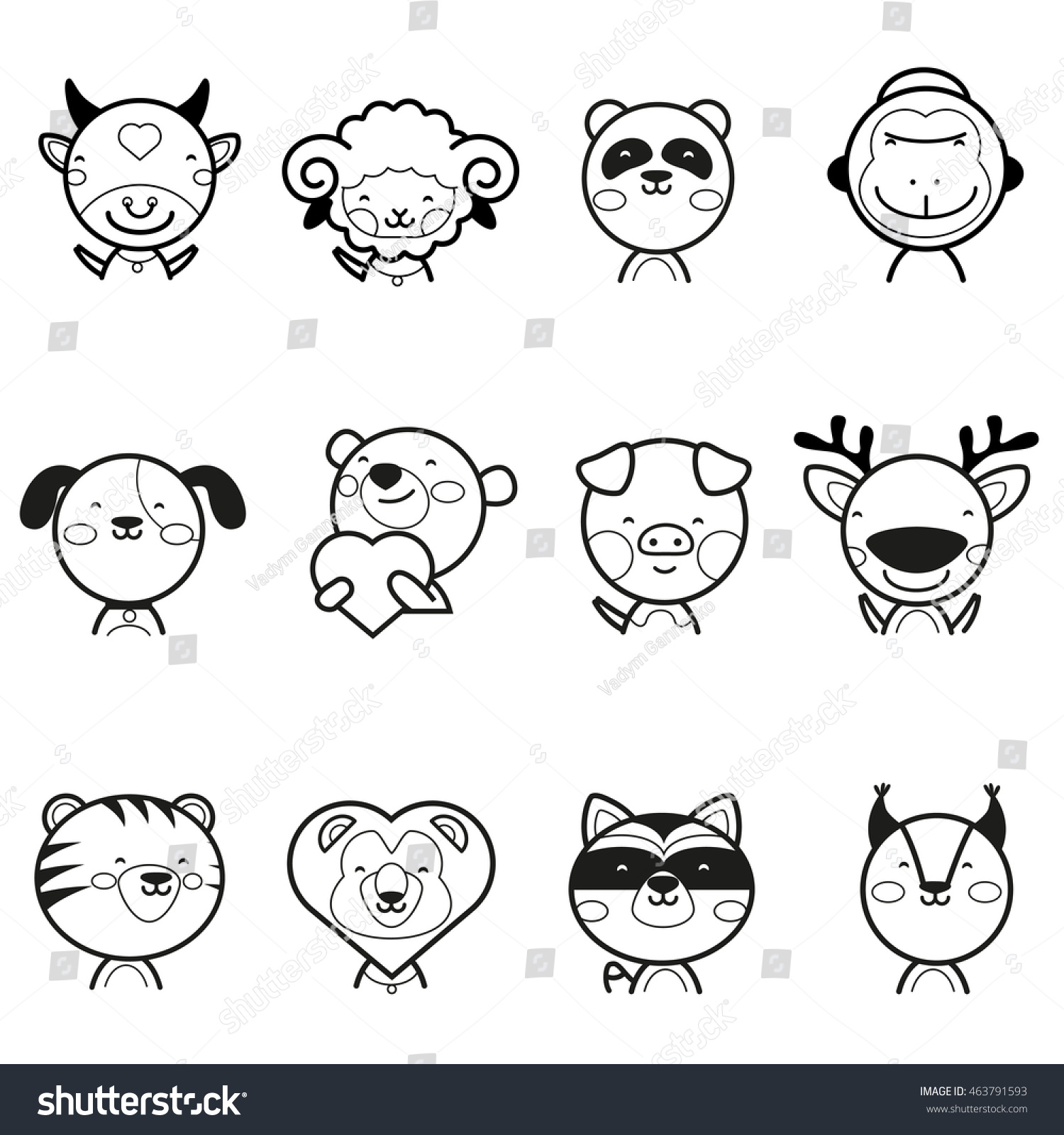 Set Cute Animals Icons Vector Illustrations Stock Vector 463791593 ...
