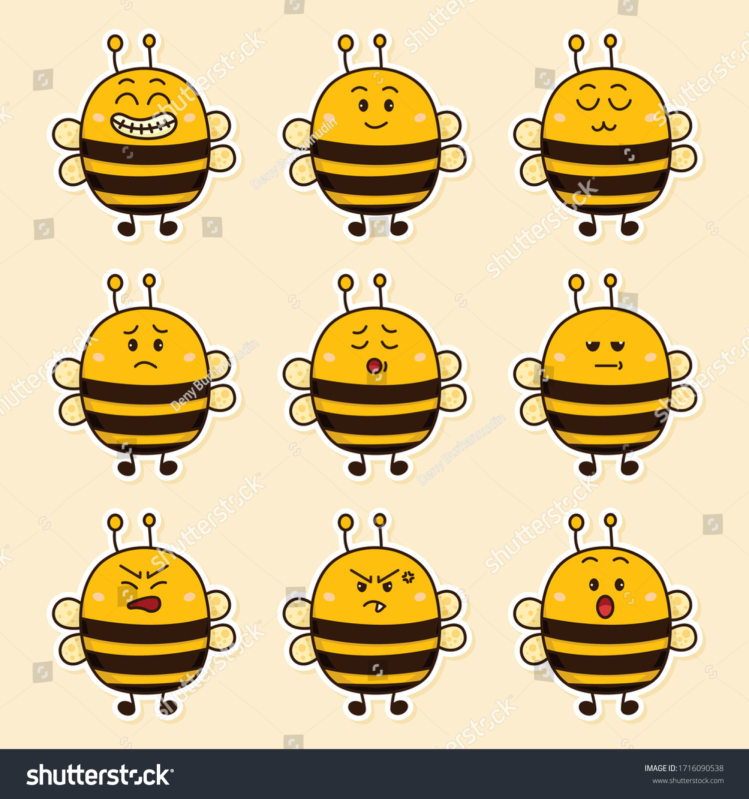 Set Cute Bee Face Emoticons Children Vector Có Sẵn Miễn Phí Bản Quyền