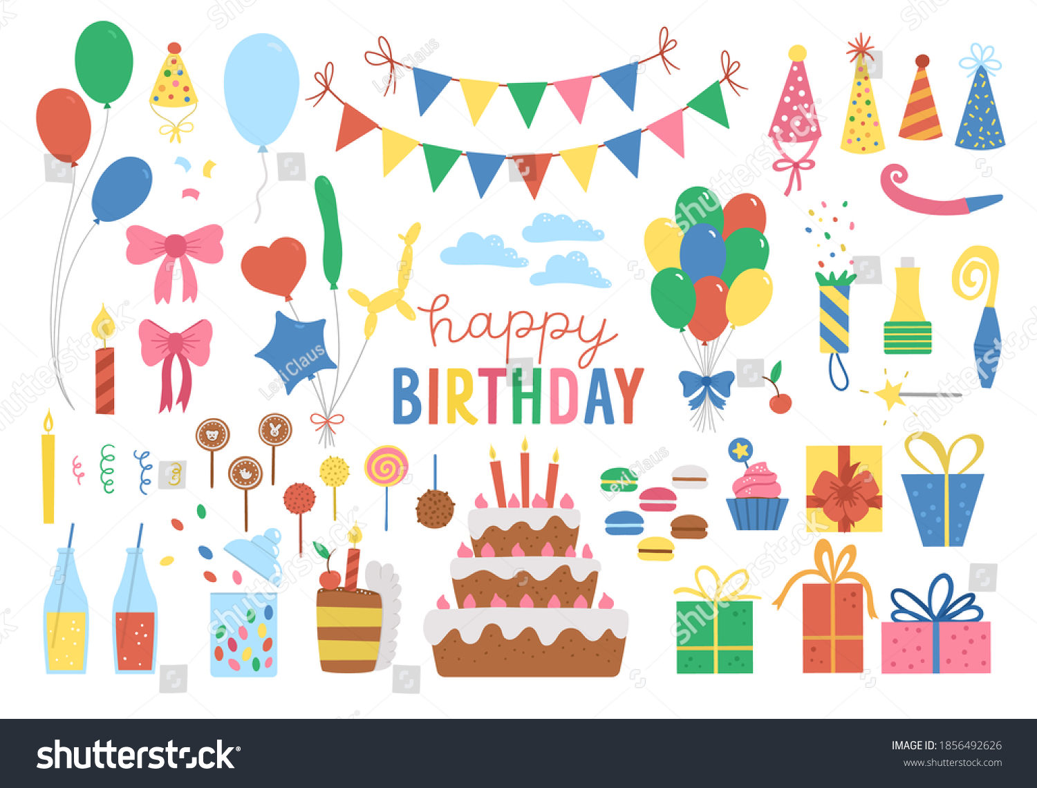 Set Cute Birthday Design Elements Party Stock Vector (Royalty Free ...