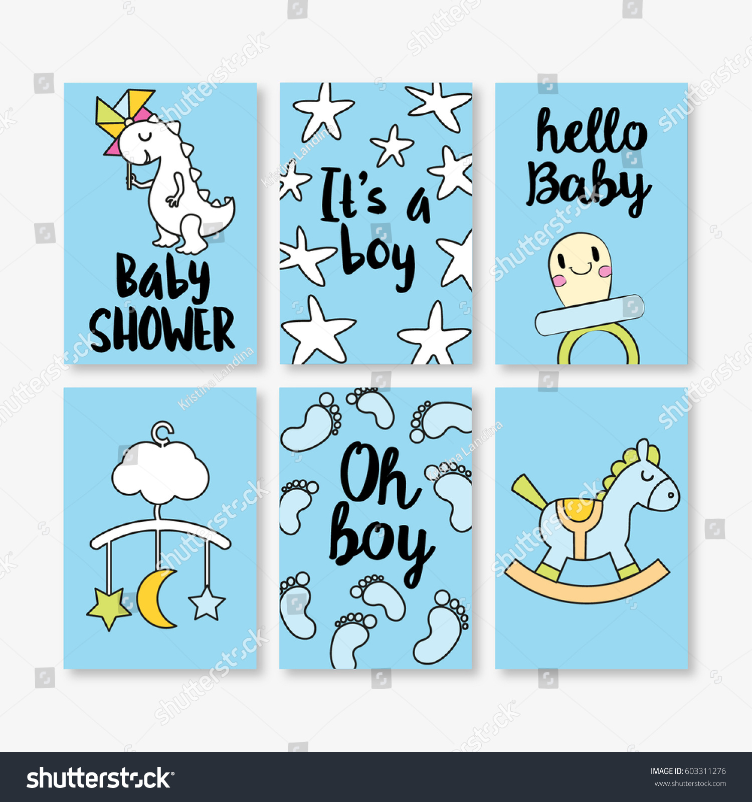 Set Cute Blue Baby Shower Card Stock Vector Royalty Free 603311276