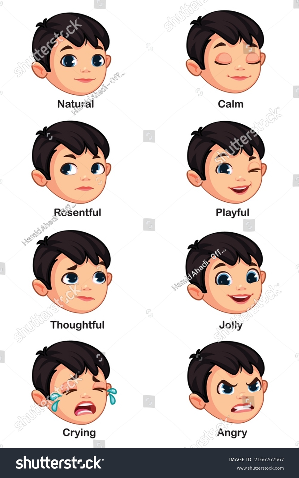 Set Cute Boy Face Expression Vector Stock Vector (Royalty Free ...