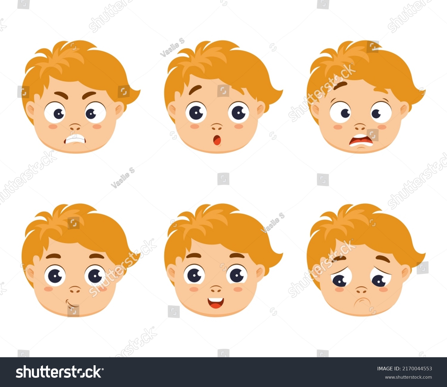 Set Cute Boy Faces Different Emotions Stock Vector (Royalty Free ...