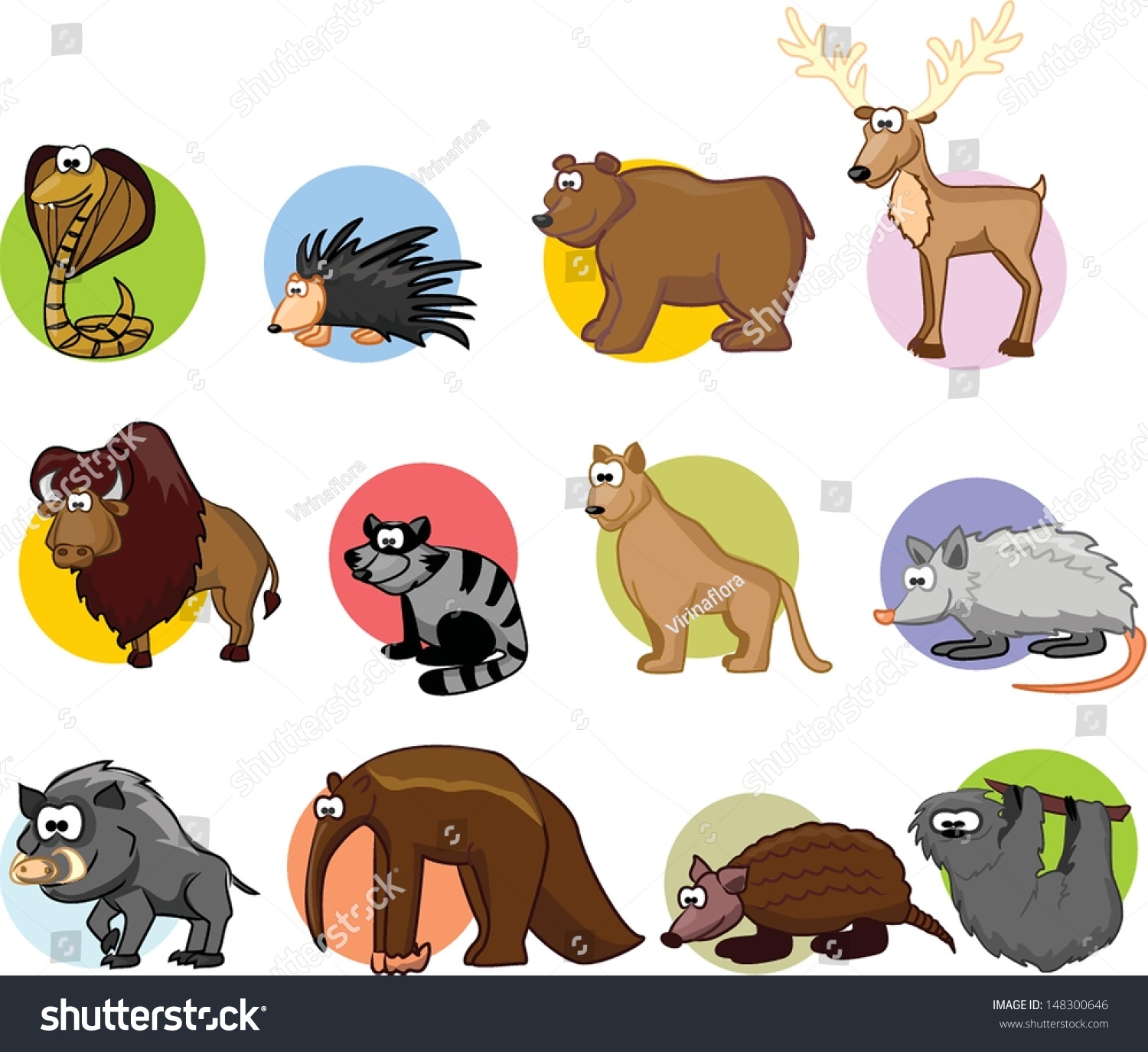 Set Cute Cartoon Animals Stock Vector 148300646 - Shutterstock