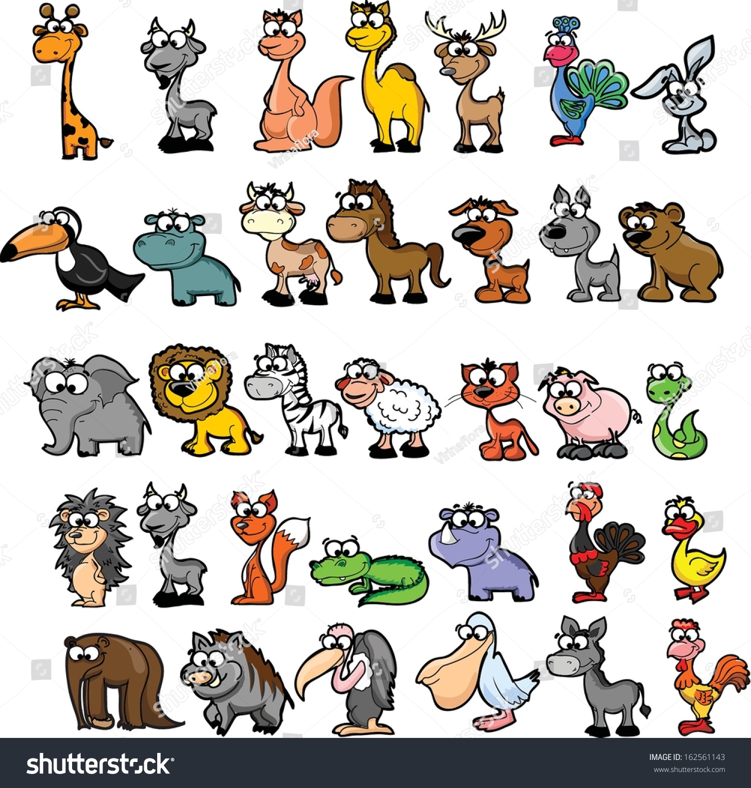 Set Cute Cartoon Animals Stock Vector 162561143 - Shutterstock