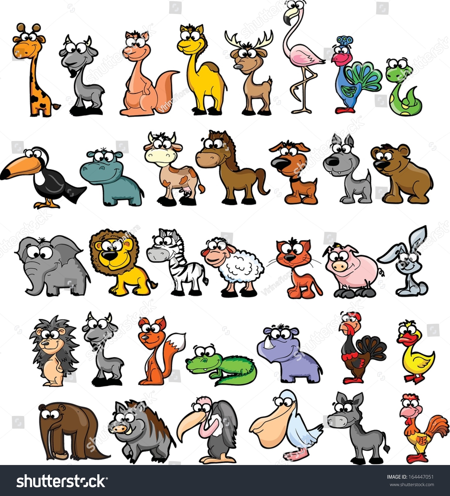 Set Of Cute Cartoon Animals Stock Vector Illustration 164447051 ...