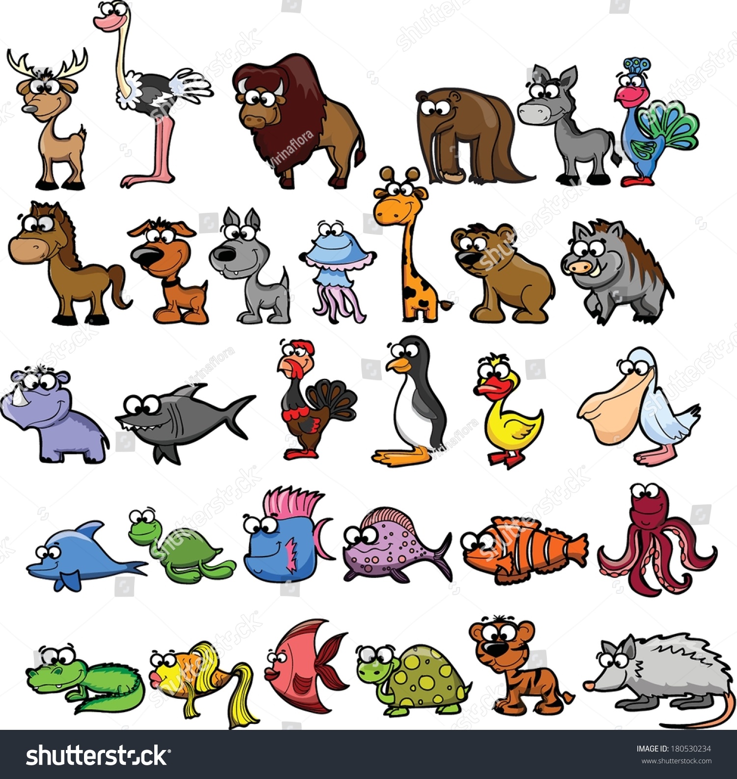 Set Of Cute Cartoon Animals Stock Vector Illustration 180530234 ...