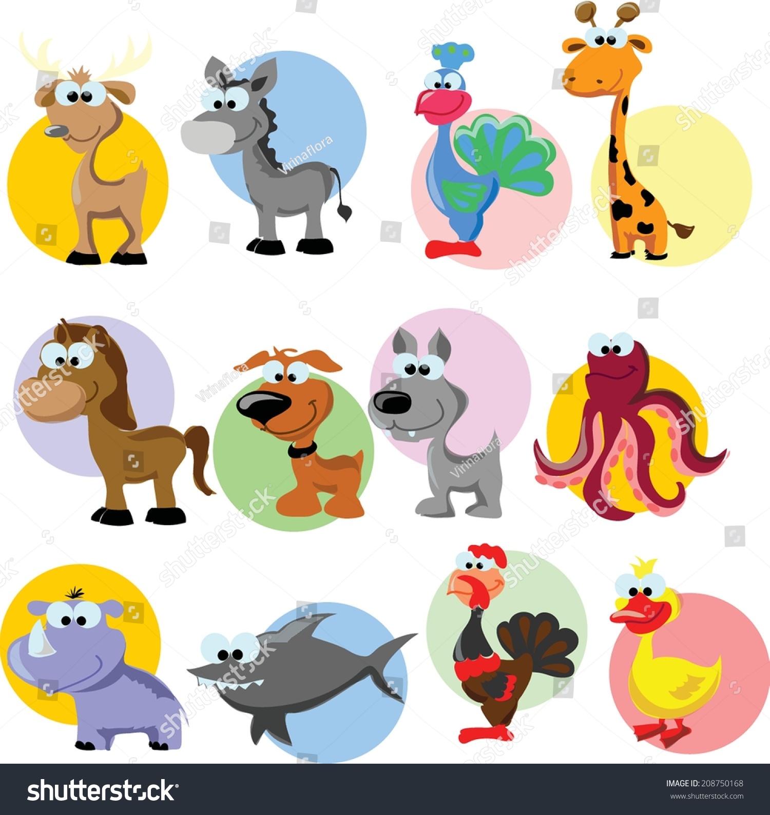 Set Of Cute Cartoon Animals Stock Vector Illustration 208750168