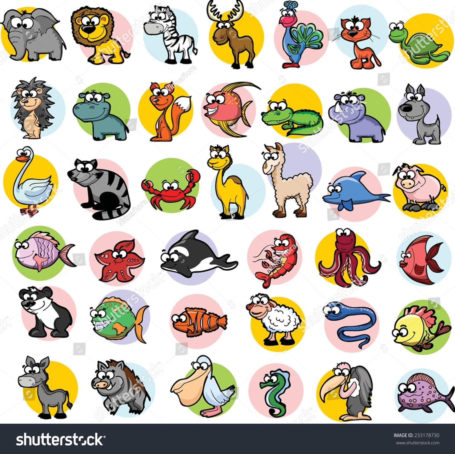 Set Of Cute Cartoon Animals Stock Vector Illustration 233178730