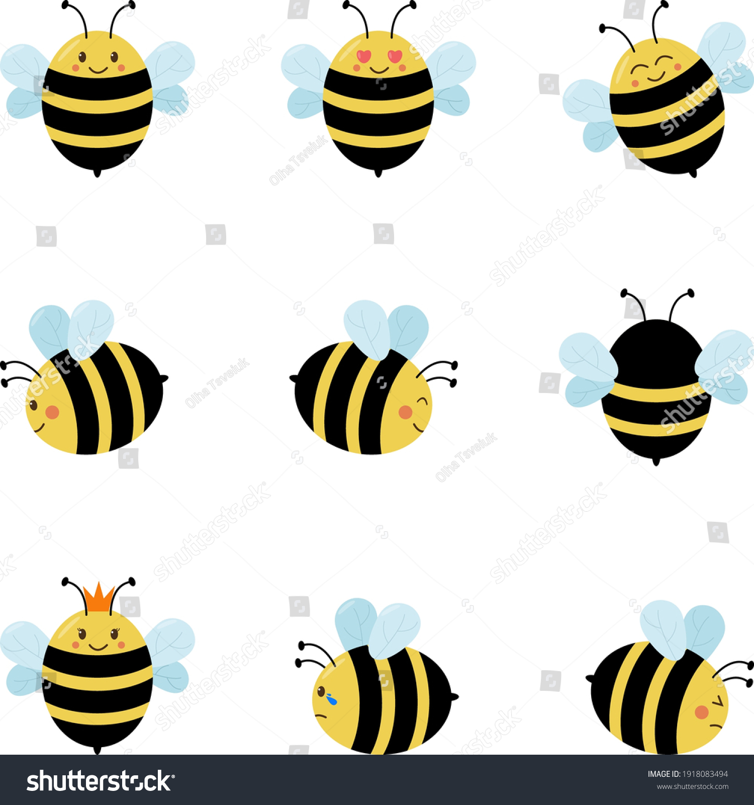 Set Cute Cartoon Bee Characters Different Stock Vector (Royalty Free ...