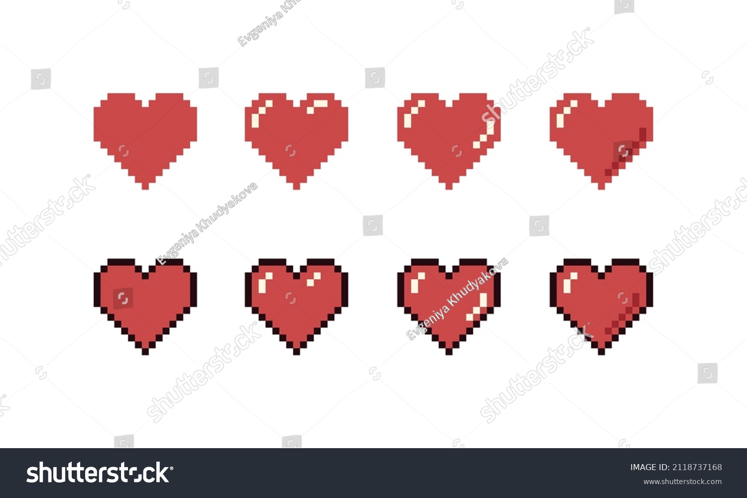 Set Cute Cartoon Hearts Pixel Art Stock Vector (royalty Free) 2118737168