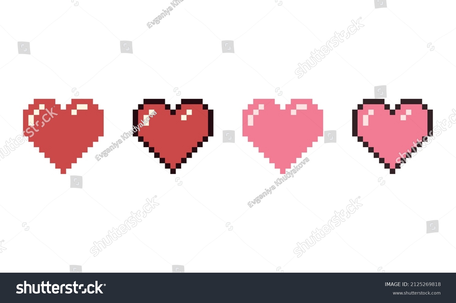 Set Cute Cartoon Hearts Pixel Art Stock Vector (Royalty Free ...