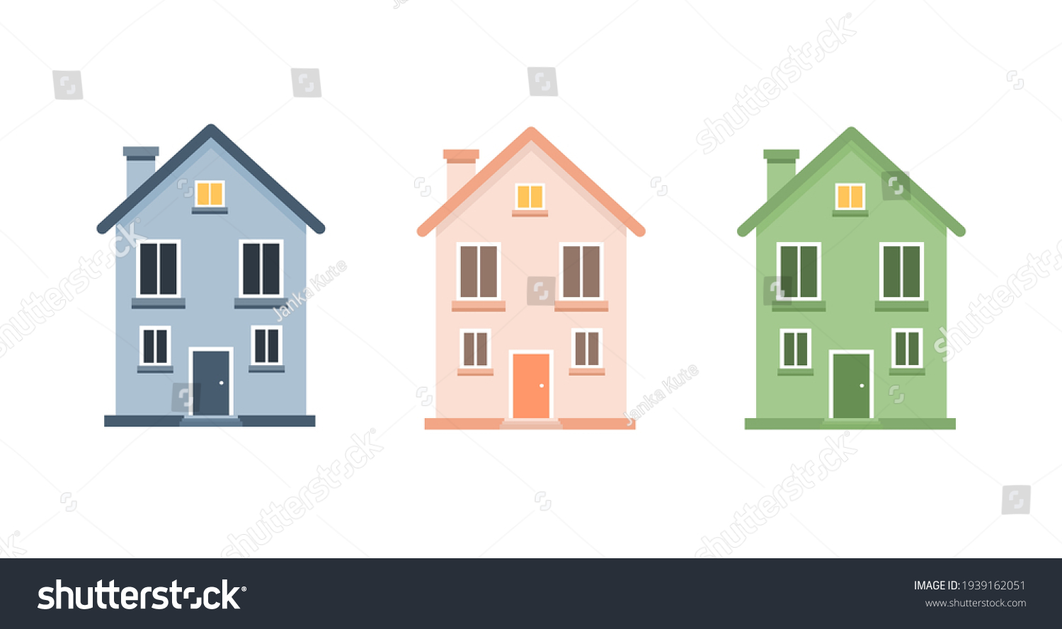 SVG of Set of cute cartoon houses vector illustration. Little house, colourful house, flat houses illustration.  svg