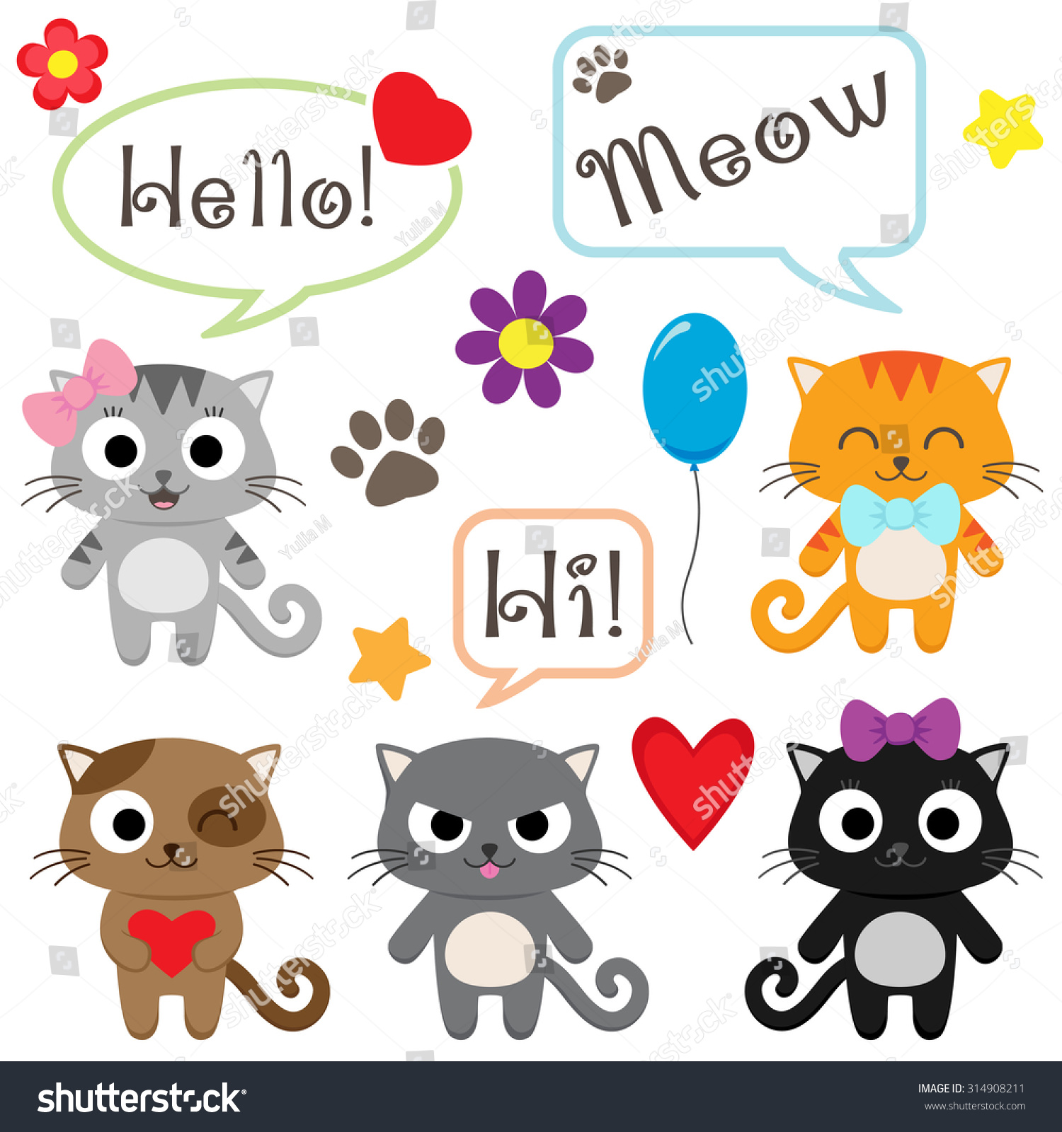 Set Of Cute Cartoon Kittens. Vector Illustration - 314908211 : Shutterstock