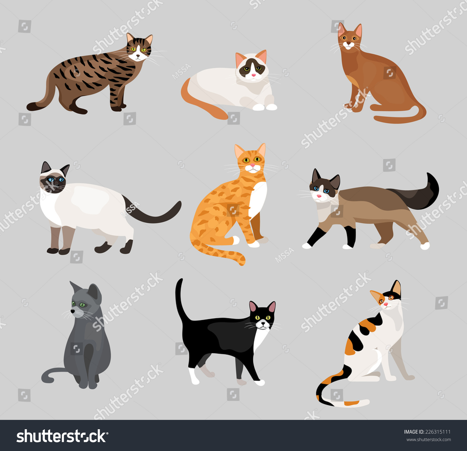 Set Cute Cartoon Kitties Cats Different Stock Vector ...