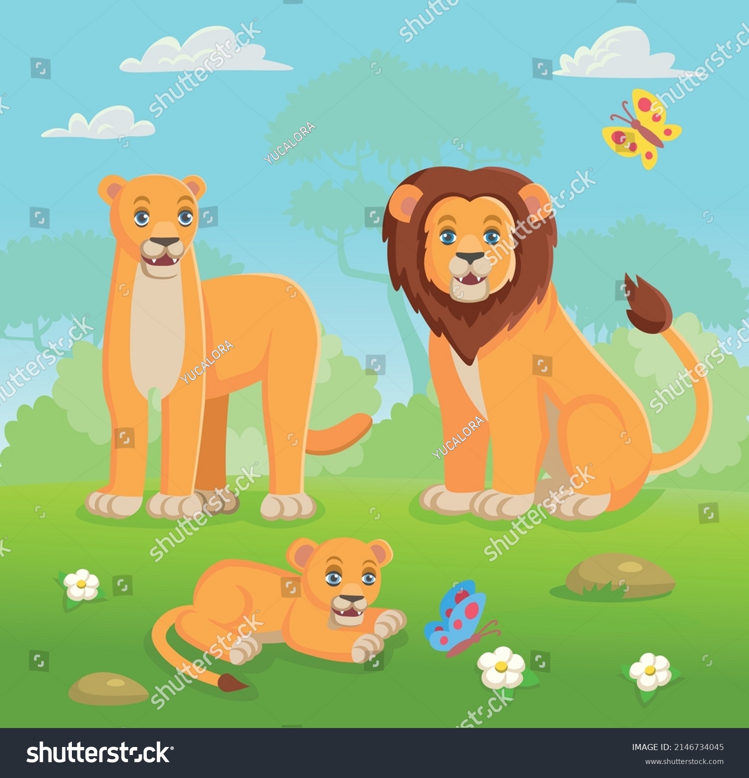 Set Cute Cartoon Lion Character Animals Stock Vector (Royalty Free ...