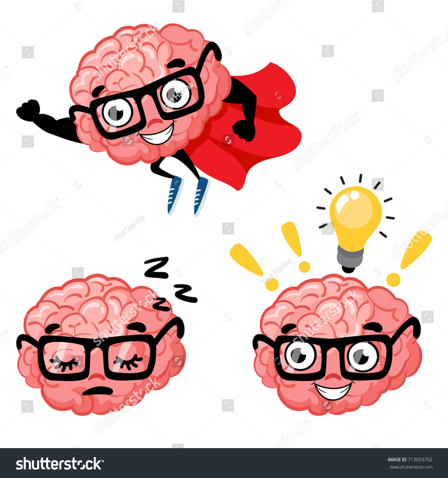 Cartoon Brains Couple And Both With Glasses And Holding