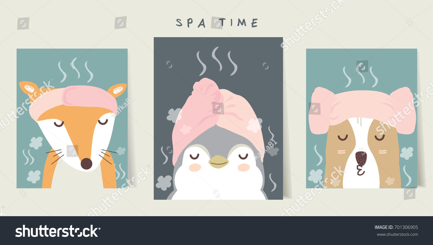 SVG of Set of cute cartoon Spa Time characters. Vector illustration. svg