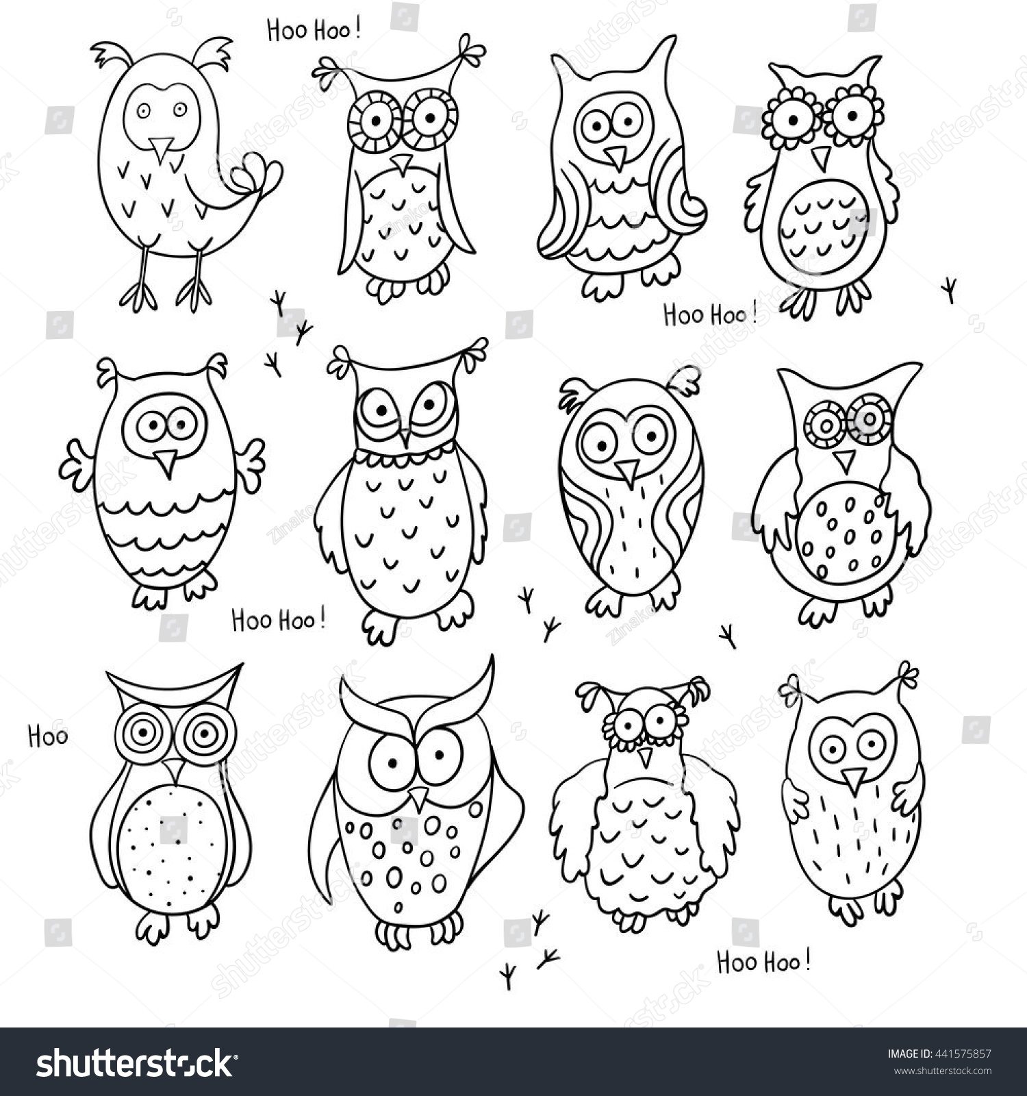 Set Cute Cartoon Wise Owls Isolated Stock Vector (Royalty Free) 441575857