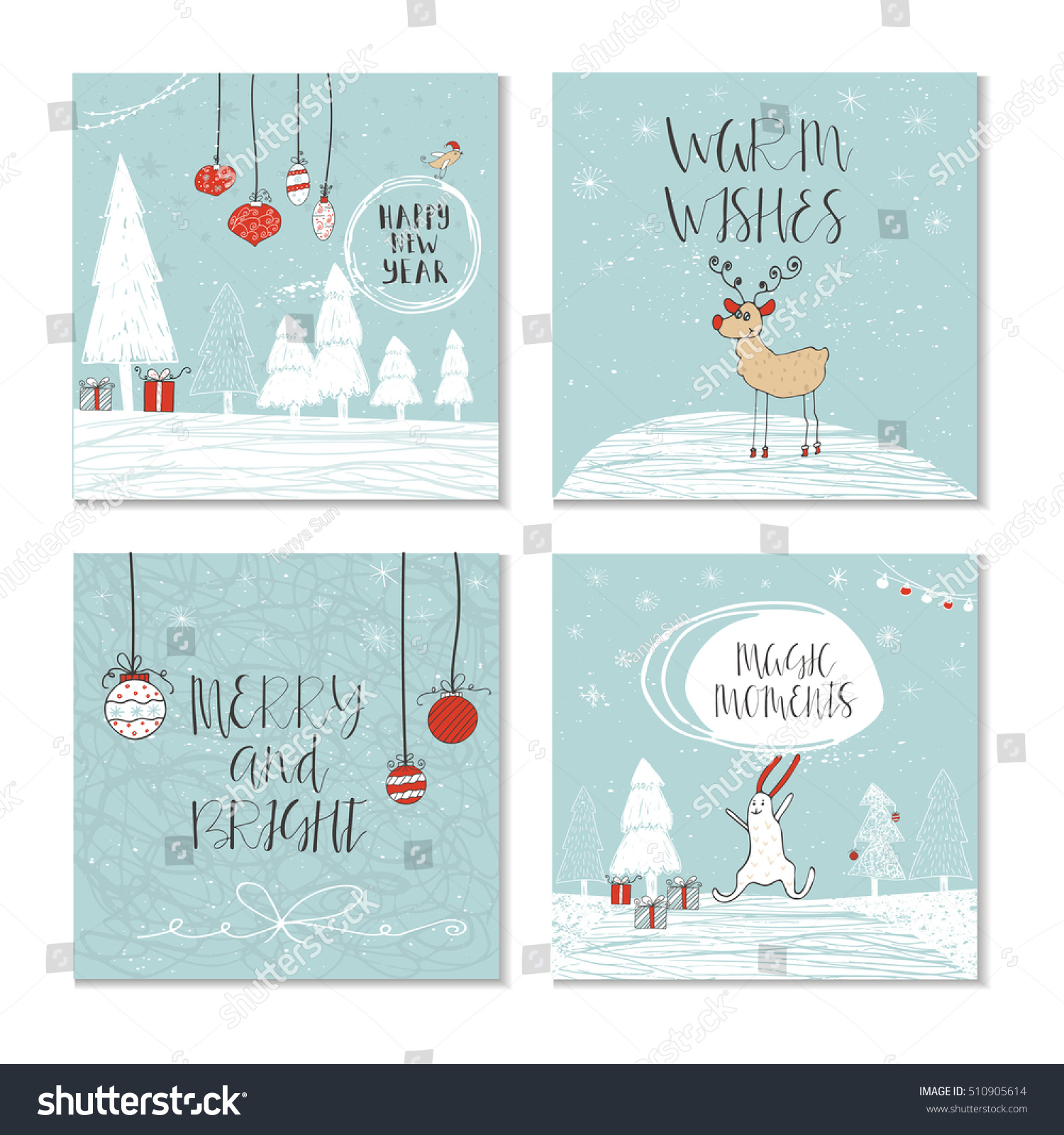 Set 4 Cute Christmas Cards Quote Stock Vector Royalty Free 510905614