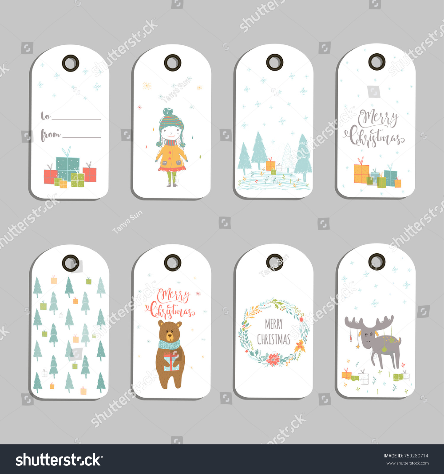 Set 8 Cute Christmas Gift Tags Stock Vector (Royalty Free) 759280714