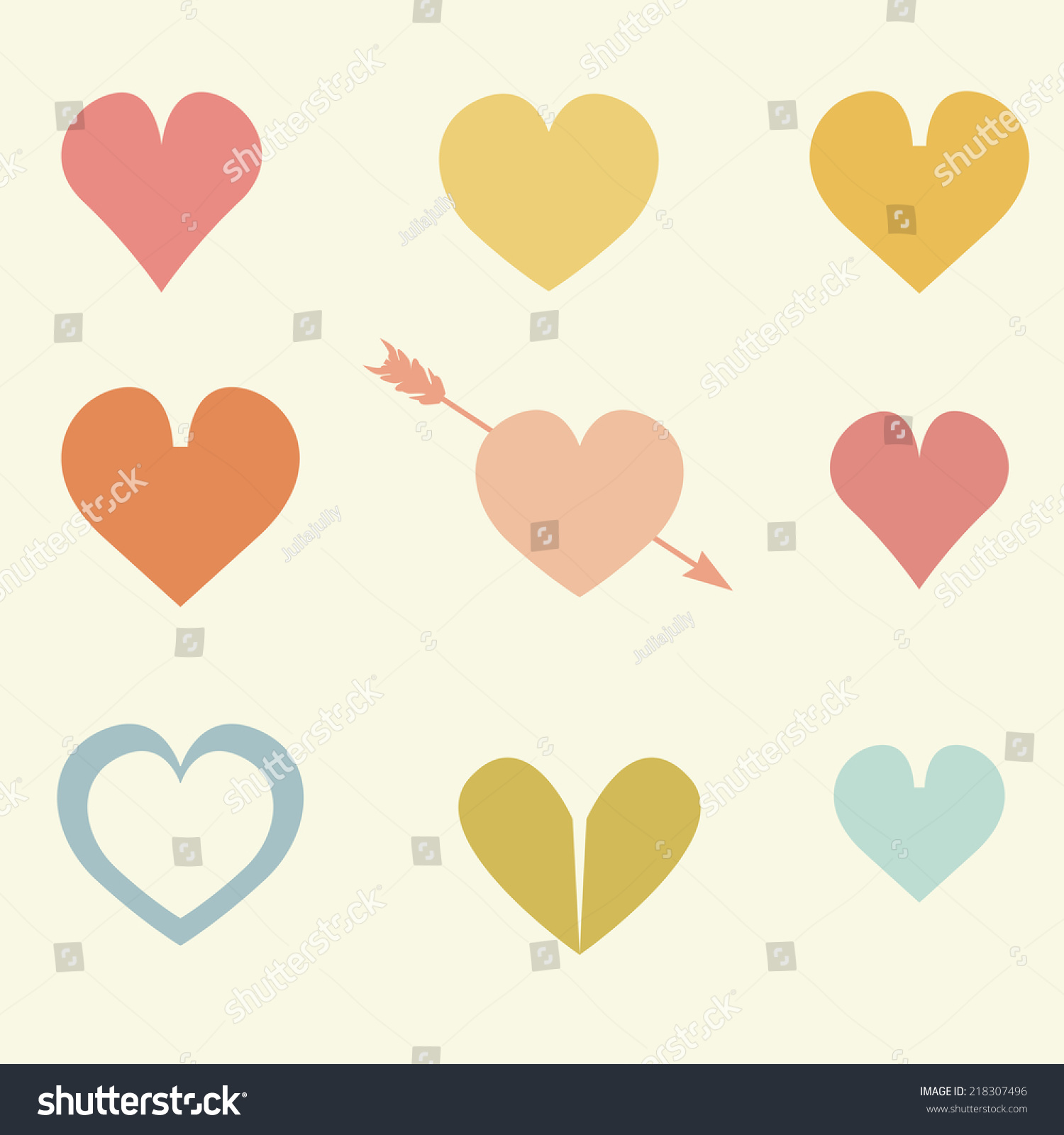 Set Cute Colorful Drawings Hearts Arrows Stock Vector (Royalty Free