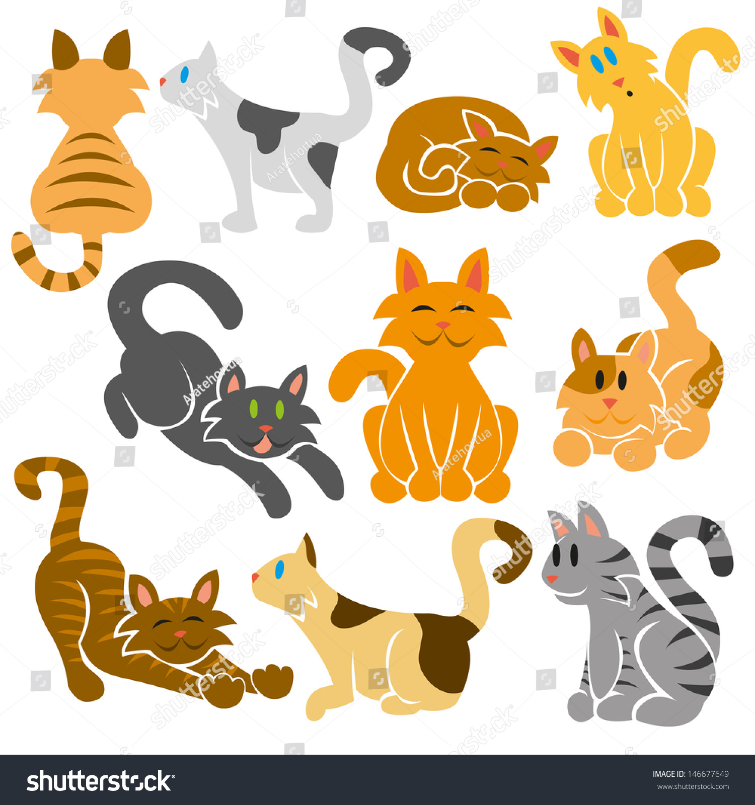 Vektor Stok Set Cute Different Vector Cats Tanpa Royalti 146677649 Shutterstock 9425