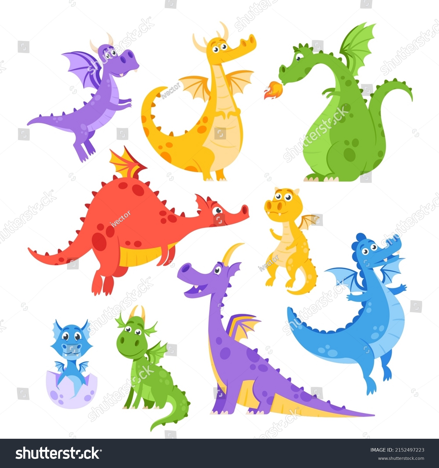 Set Cute Dragons Fairytale Amphibians Reptiles Stock Vector (Royalty ...