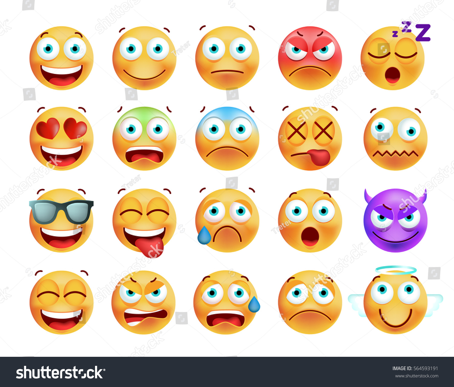 Set Cute Emoticons On White Background Stock Vector (Royalty Free ...