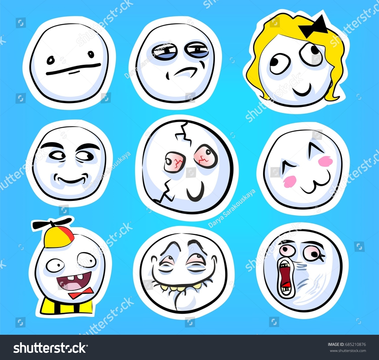 Set Cute Emotional Stickers Internet Memes Stock Vector (Royalty Free ...