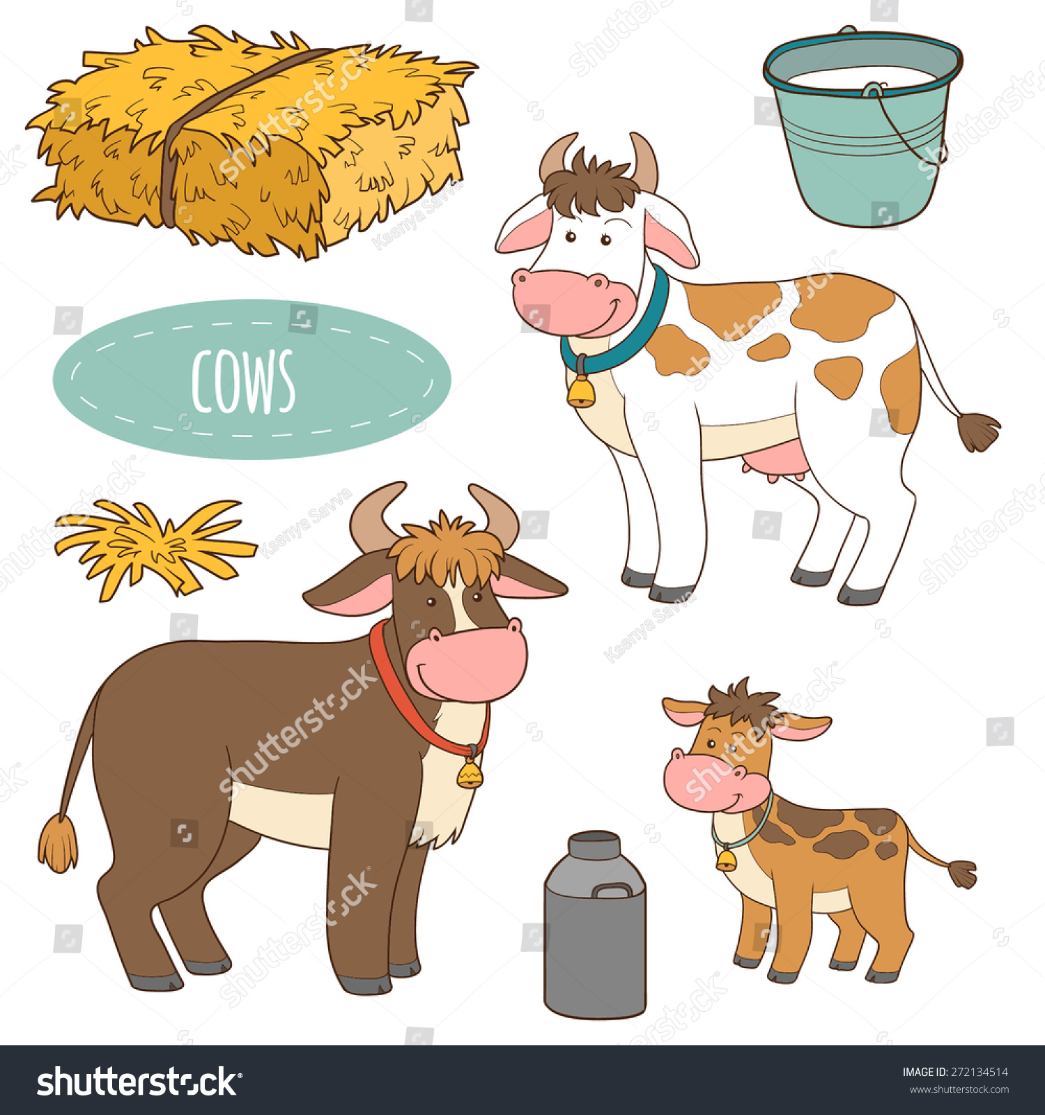 Set Cute Farm Animals Objects Vector Stock Vector (Royalty Free) 272134514