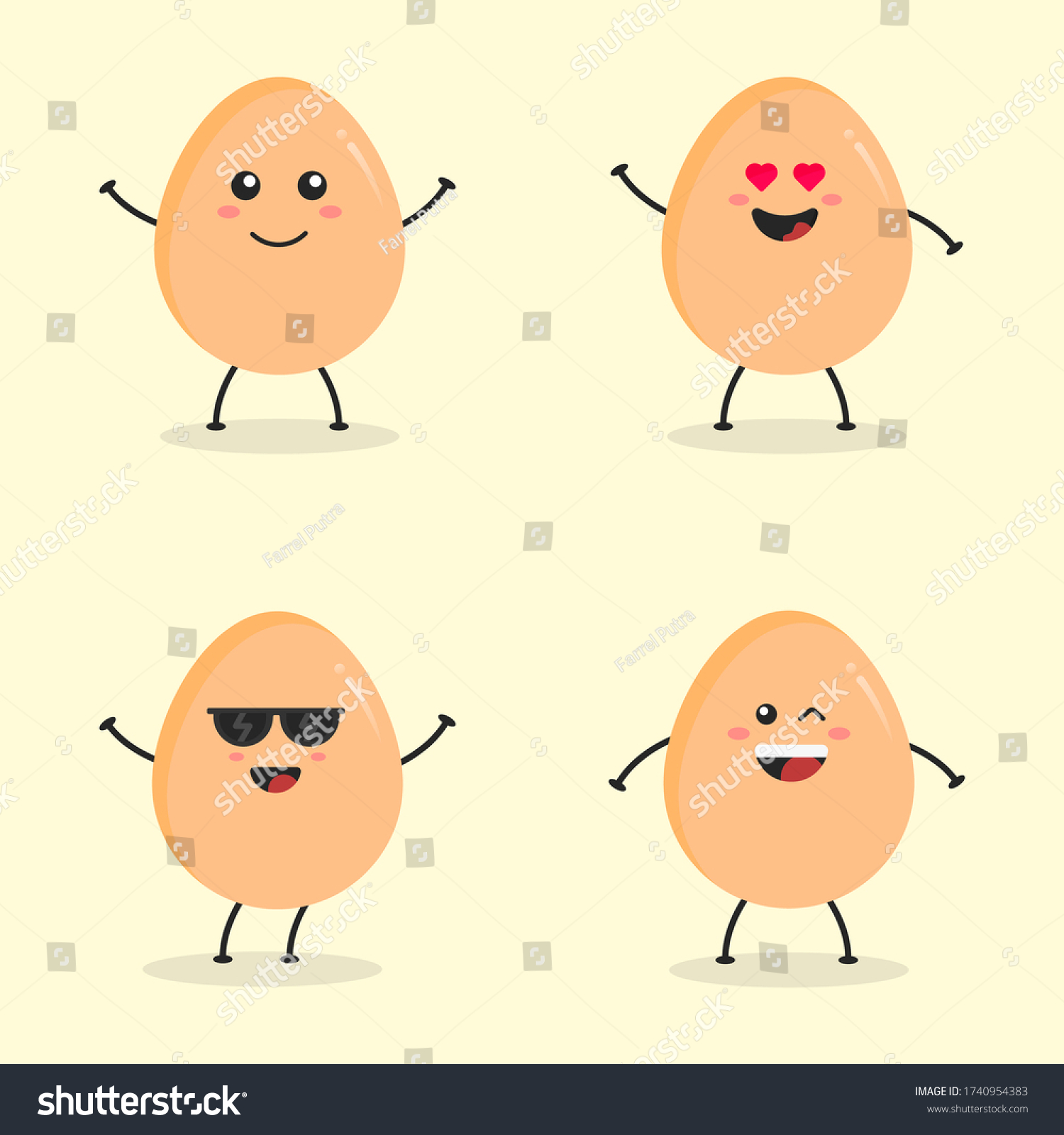 Set Cute Flat Cartoon Egg Illustration Stock Vector Royalty Free