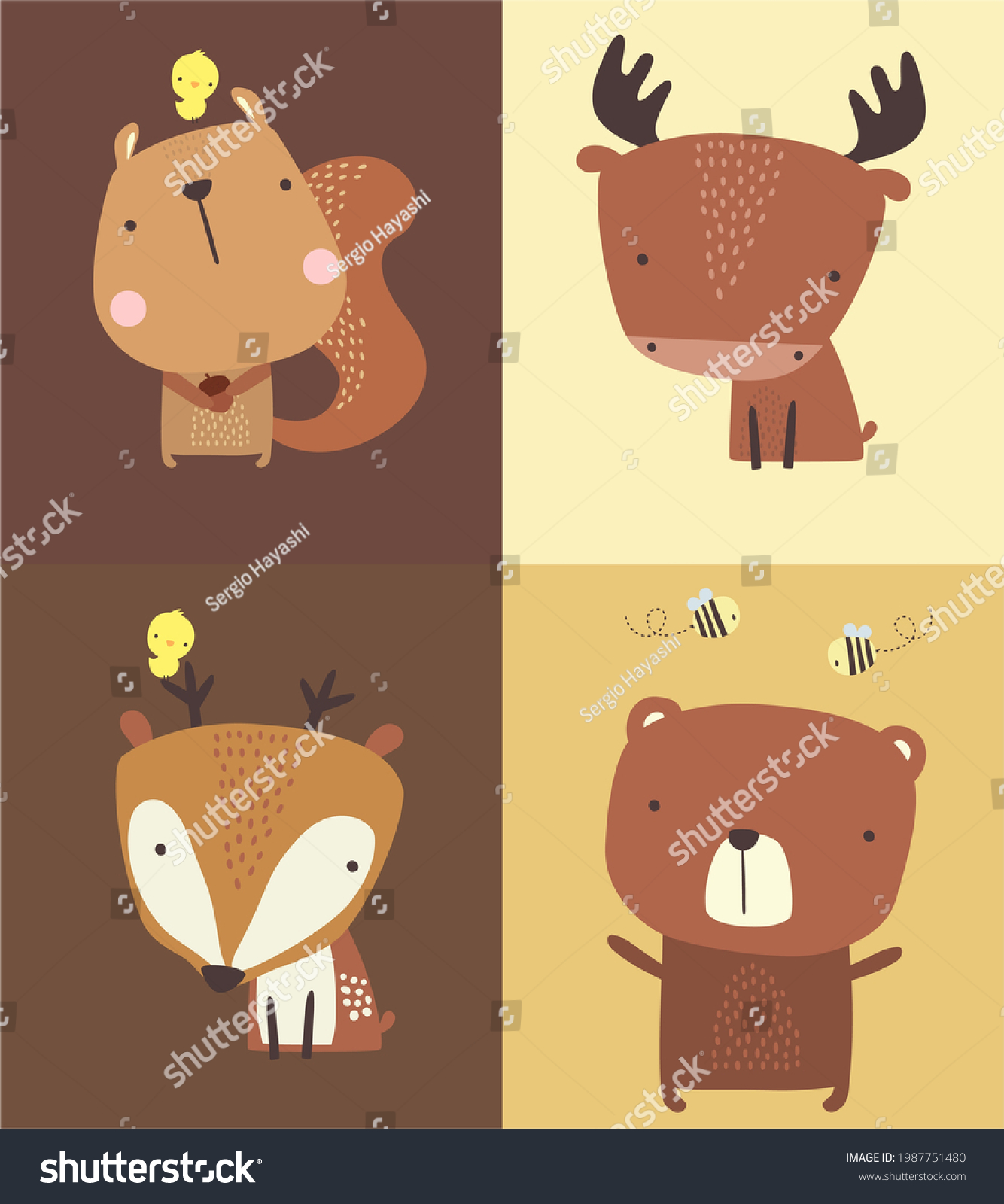 SVG of Set of cute forest animals illustration. bear, moose, squirrel and deer. Hand drawn style. can be used for nursery decoration, baby and kids wear, fashion print design svg