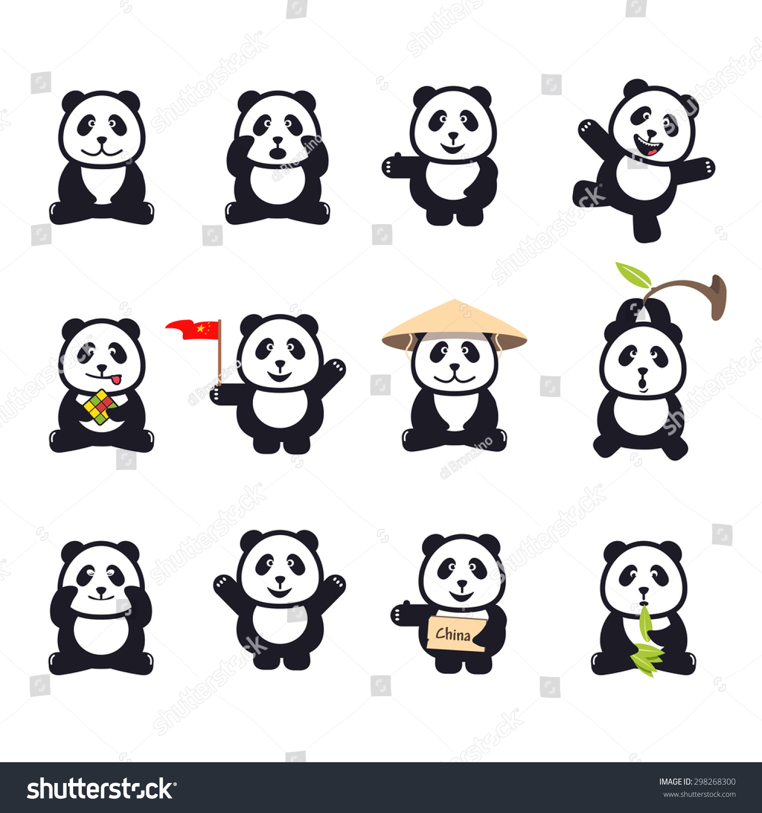 SVG of set of cute funny cartoon pandas svg