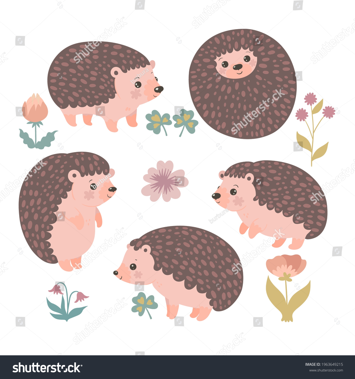 Set Cute Hedgehogs Isolated On White Stock Vector (Royalty Free ...