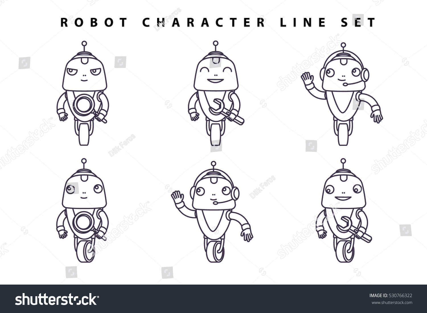 Set Cute Lines Robots Vector Illustration: vector de stock (libre de ...