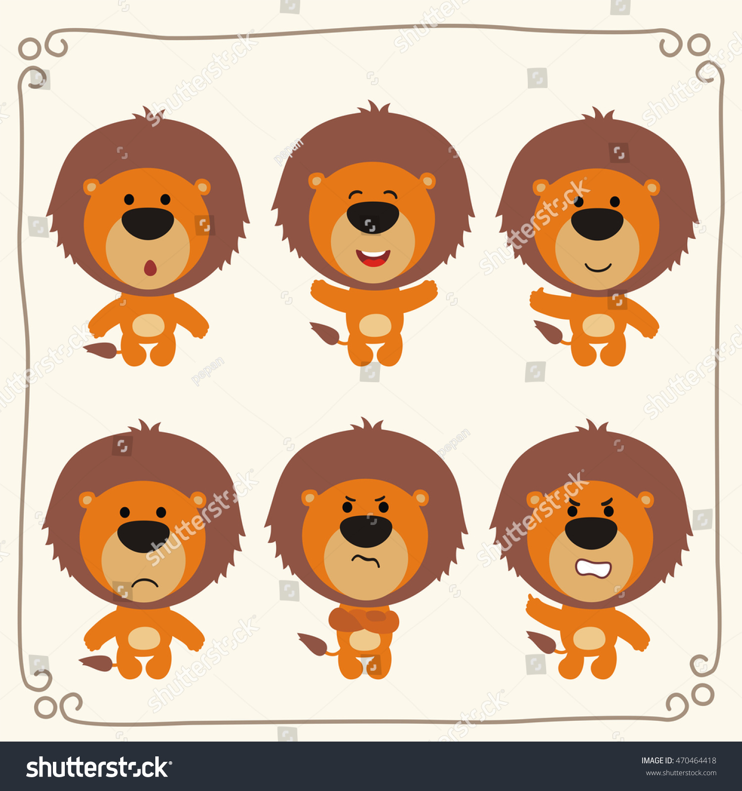 Set Cute Lion Different Emotions Cartoon Stock Vector (Royalty Free ...