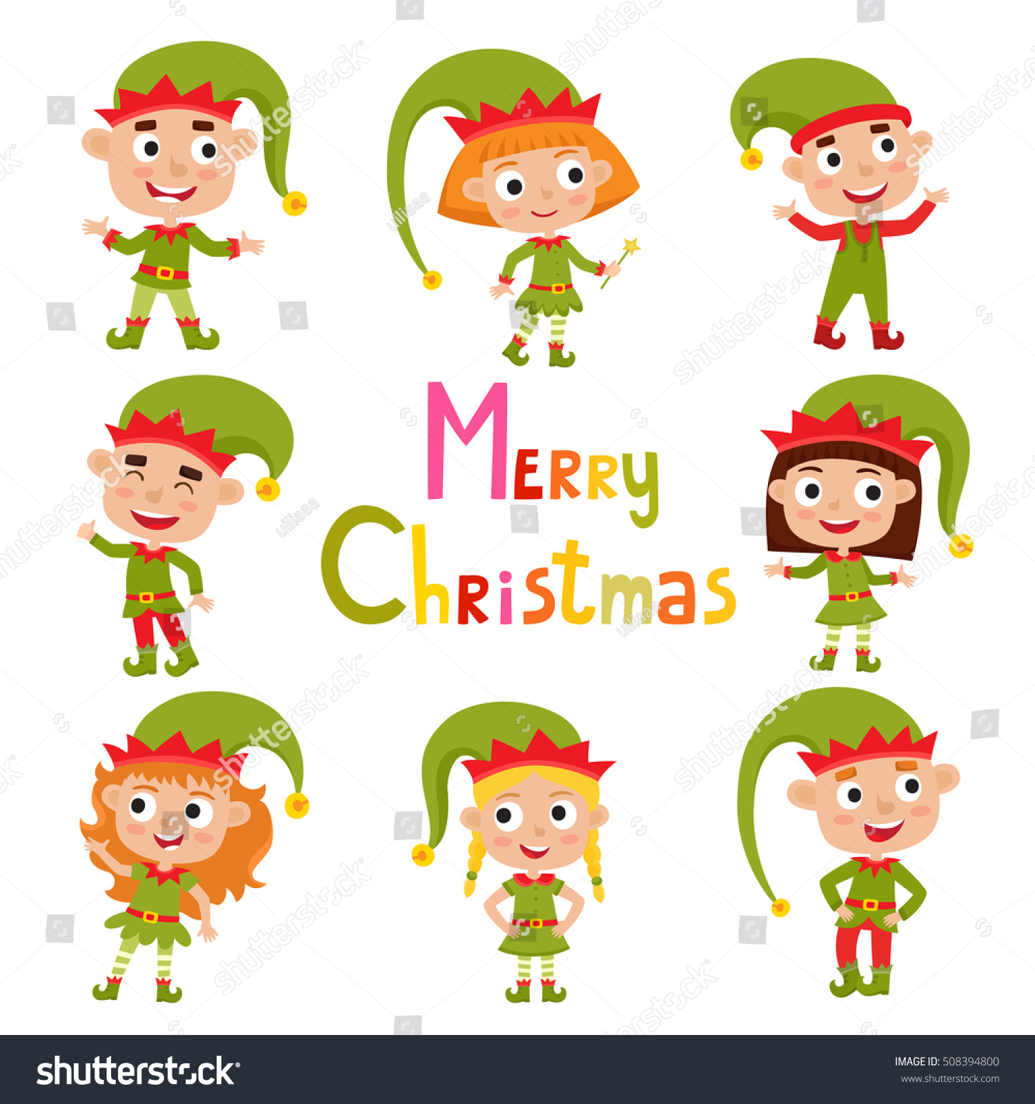 Set Cute Little Christmas Girls Boys Stock Vector 508394800 - Shutterstock