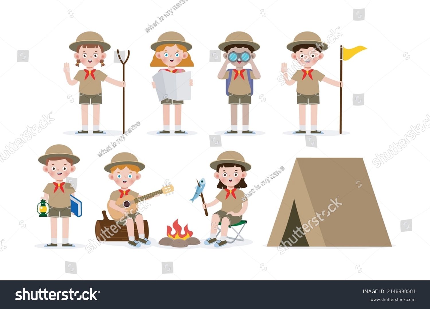 Set Cute Little Kids Wear Scout Stock Vector (Royalty Free) 2148998581 ...