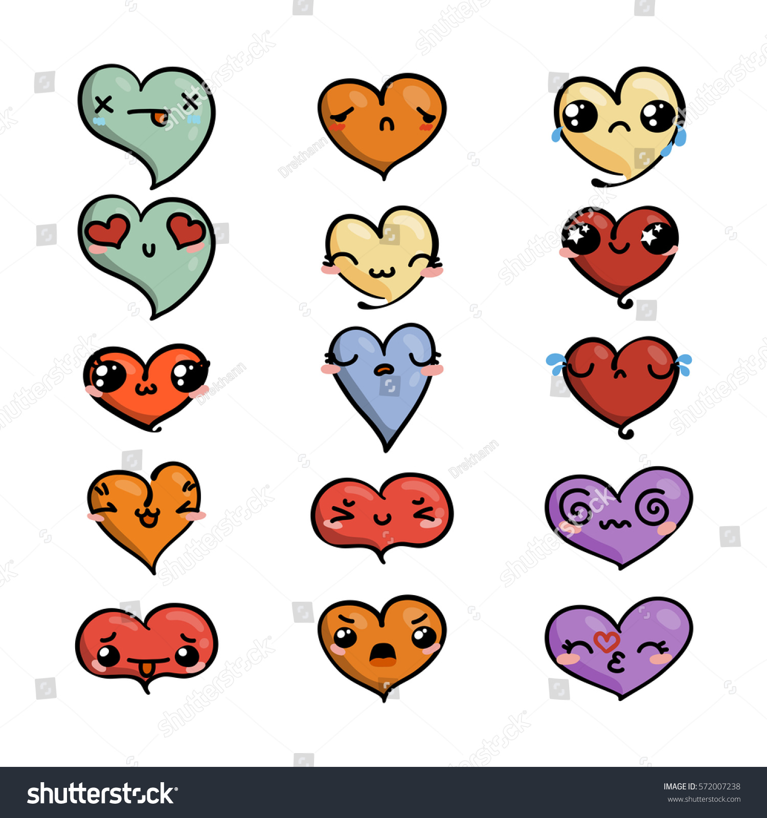 set cute lovely emoticons doodle kawaii