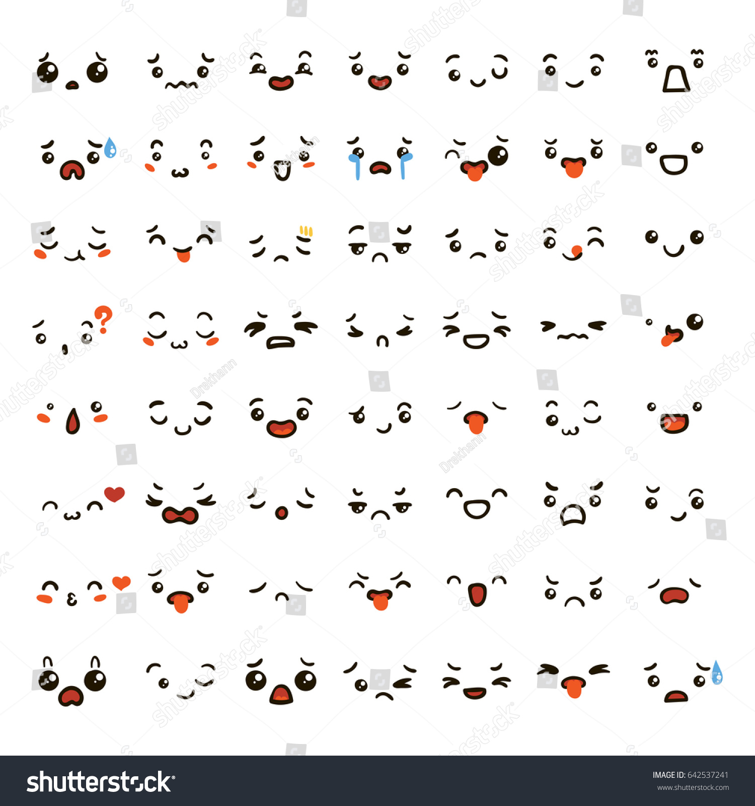 Set Cute Lovely Kawaii Emoticon Doodle Stock Vector 642537241 ...