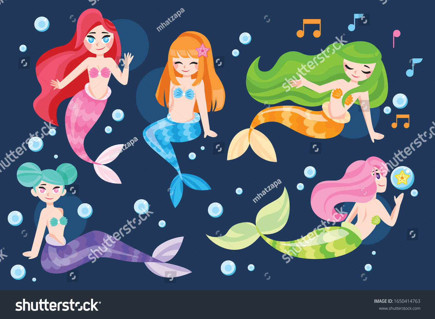 Set Cute Mermaid Cartoon Vector Illustration Stock Vector Royalty Free 1650414763 Shutterstock