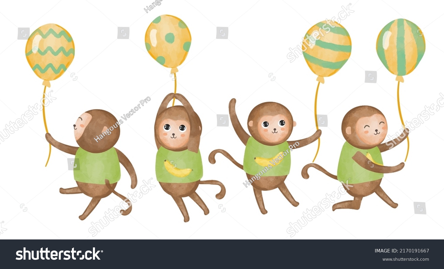 Set Cute Monkey Holding Balloons Various Stock Vector (Royalty Free