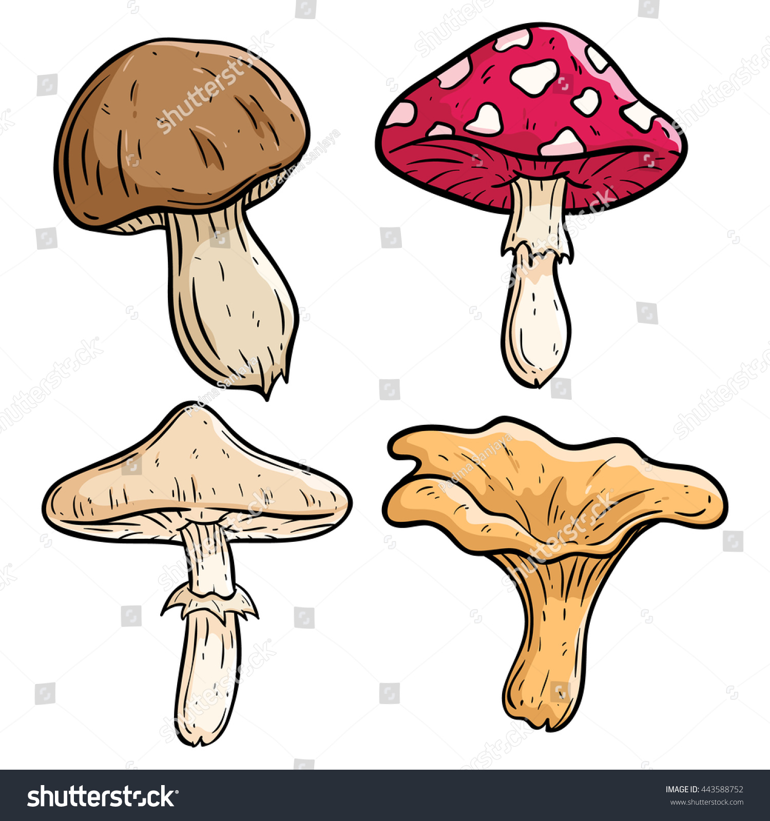 Set Cute Mushroom Color Using Doodle Stock Vector Royalty Free