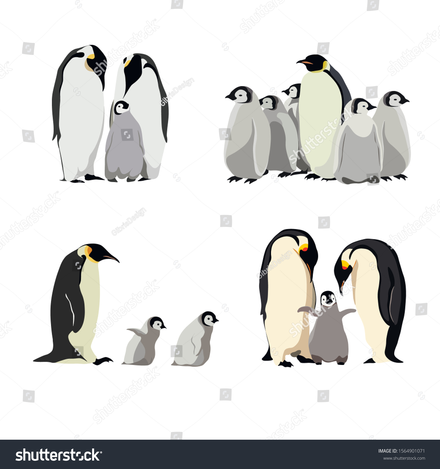 Set Cute Penguins Little Penguins Parents Stock Vector (Royalty Free ...