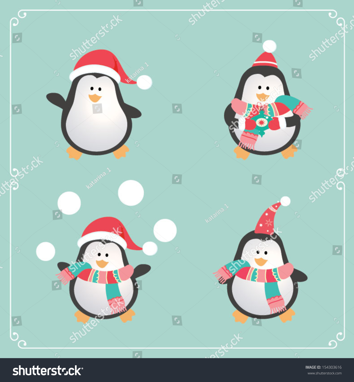 Set Of Cute Penguins. Vector Illustration - 154303616 : Shutterstock