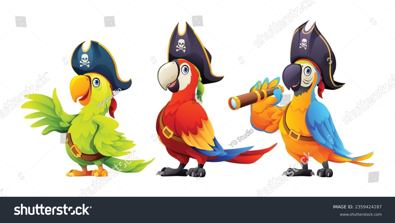 SVG of Set of cute pirate birds cartoon illustration isolated on white background svg