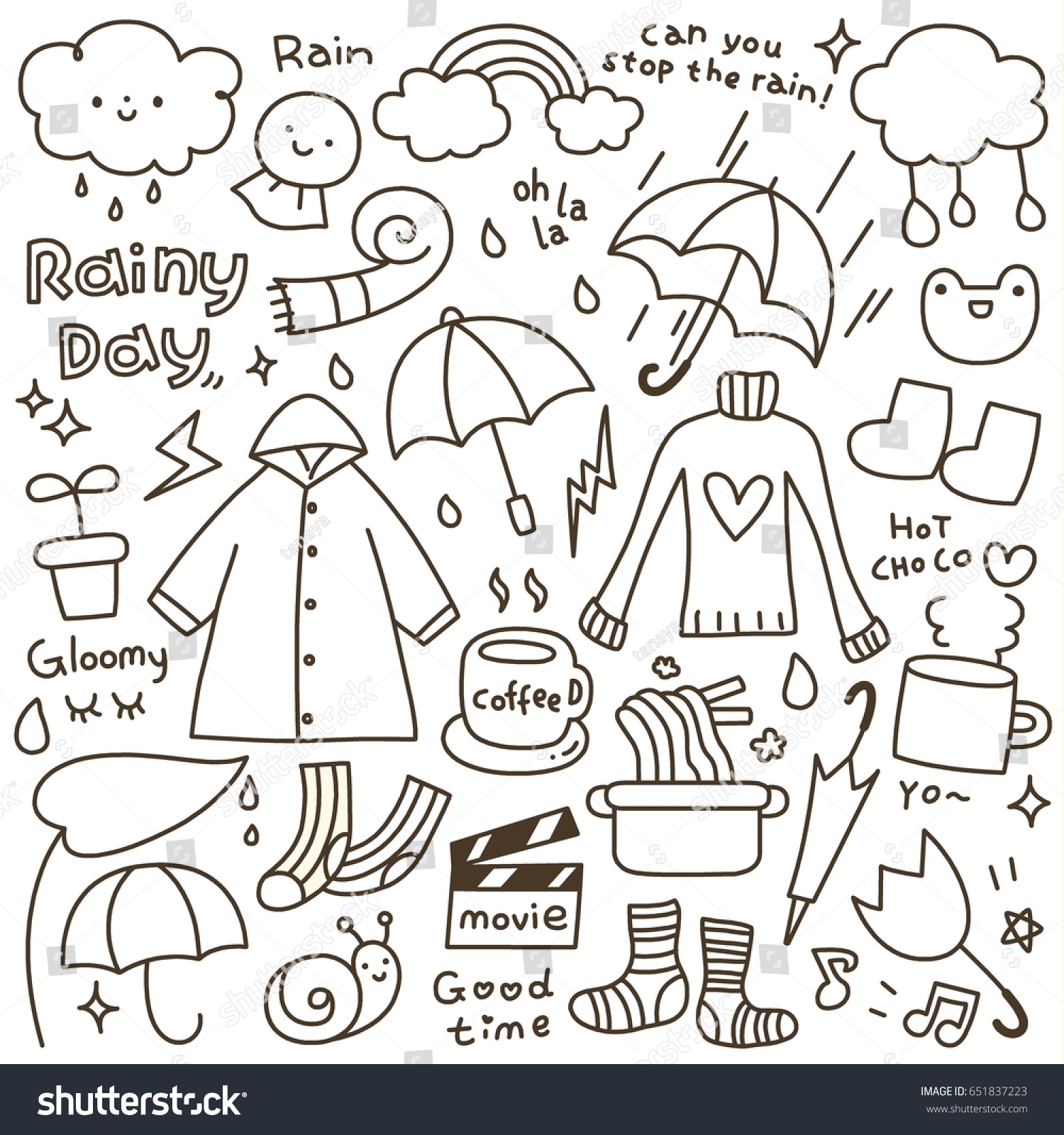Set Cute Rainy Day Doodle Stock Vector Royalty Free 651837223
