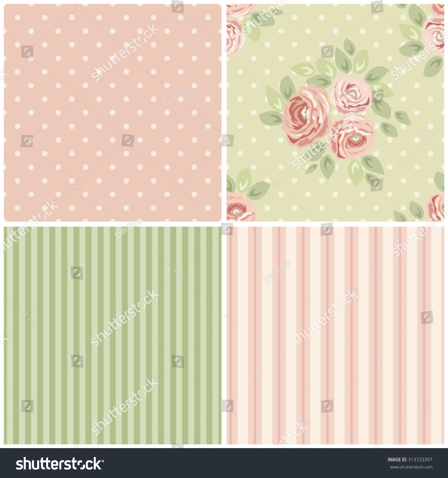 Set Cute Seamless Shabby Chic Patterns Stock Vector Royalty Free 313723397 0355